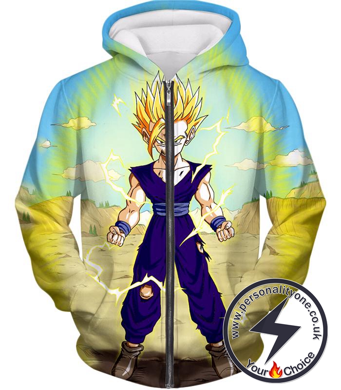 Dragon Ball Super Ultimate Anime Gohan Super Saiyan 2 Cell Saga Cool Graphic Zip Up Hoodie